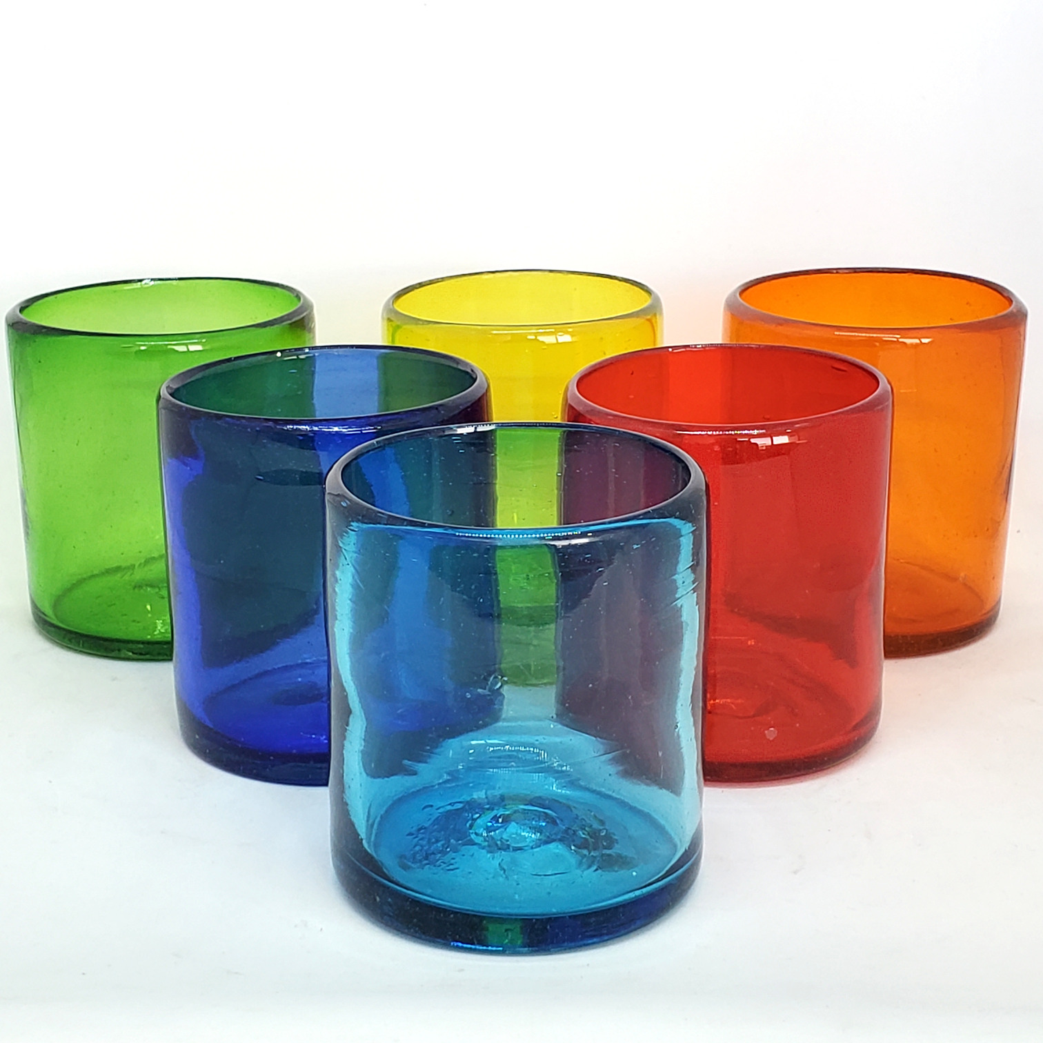 Wholesale Colored Glassware / Rainbow Colored 9 oz Short Tumblers  / Enhance your favorite drink with these colorful handcrafted glasses.